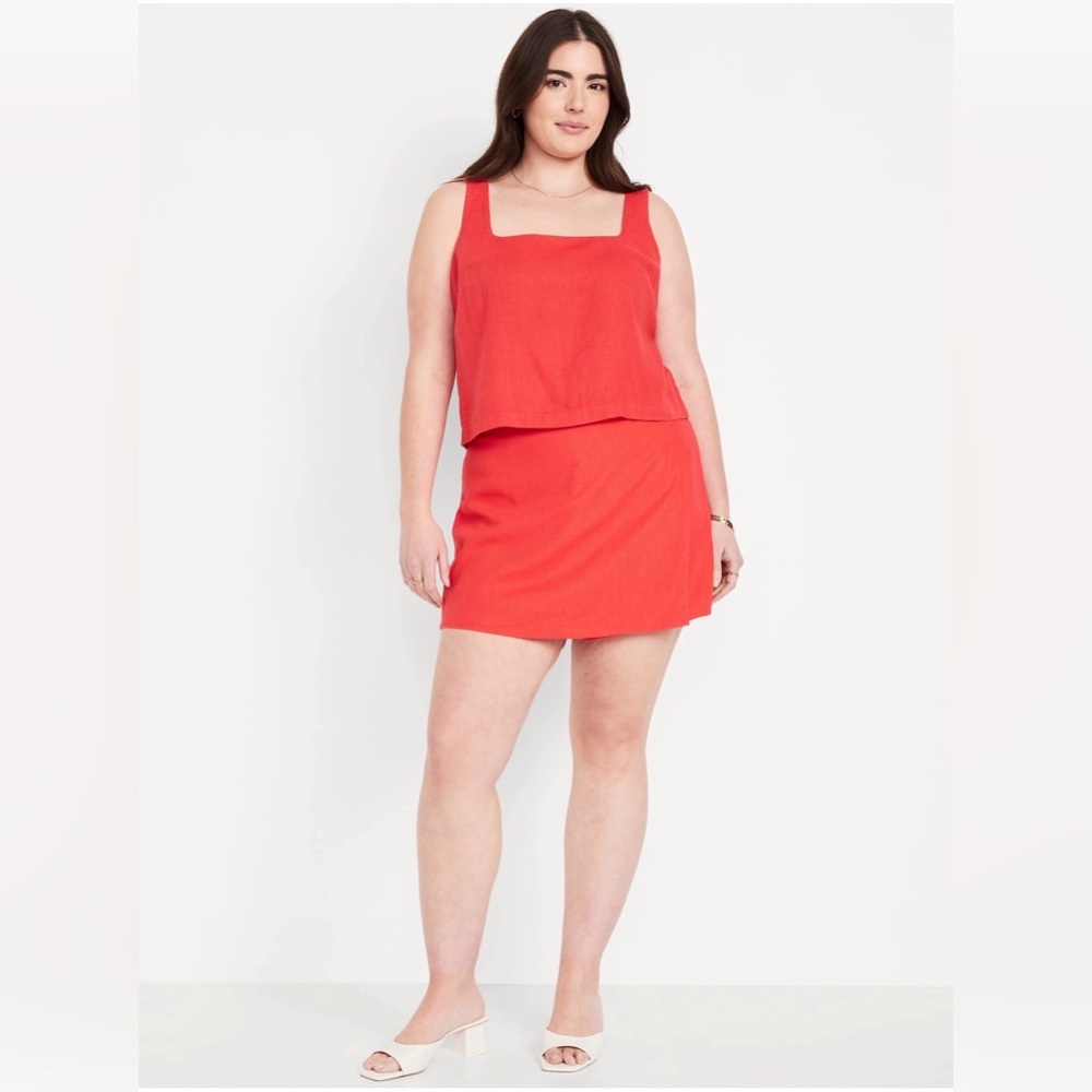 Old Navy Linen Skort High-Waisted Faux Wrap Coral 2X